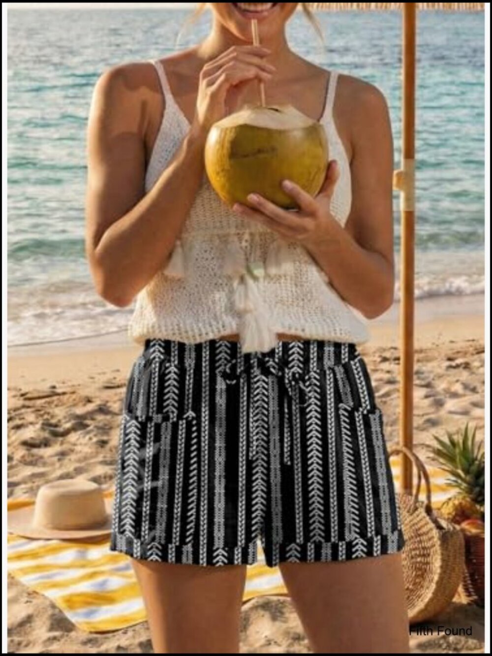 High Waisted Drawstring Shorts with Pockets Lightweight Summer Vacation - Picture 2 of 5